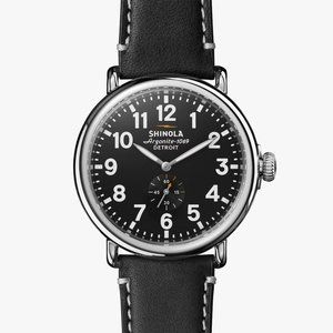 NEW Shinola Detroit ' THE RUNWELL Black Dial Leather Strap Watch, 47MM